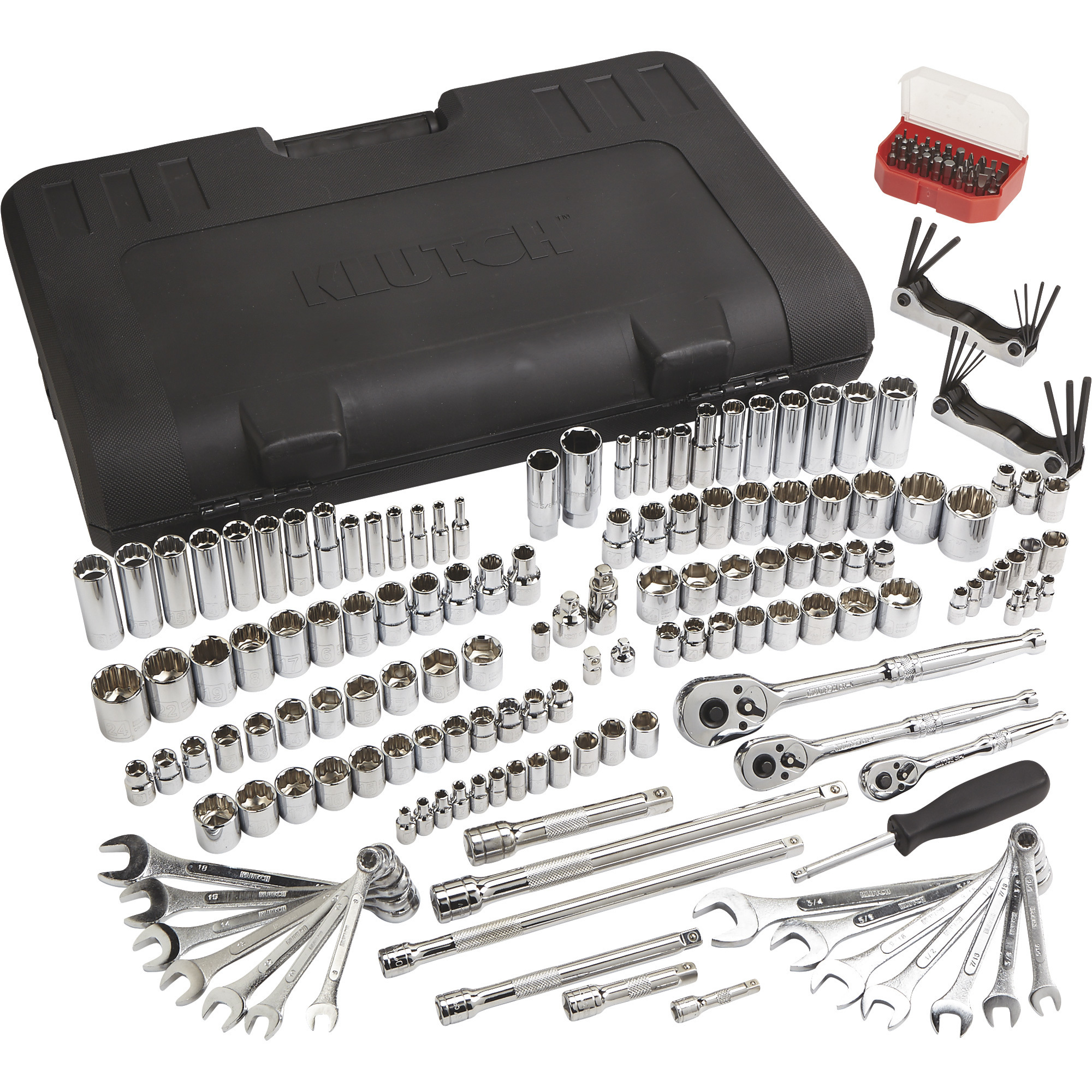 Klutch SAE/Metric Mechanic's Tool Set, 1/4in., 3/8in. and 1/2in. Drive, 189-Pc.